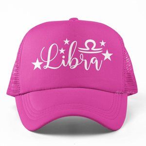 🆕LIBRA Script Stars Zodiac Pink Foam Trucker Hat Mesh Snapback Cap